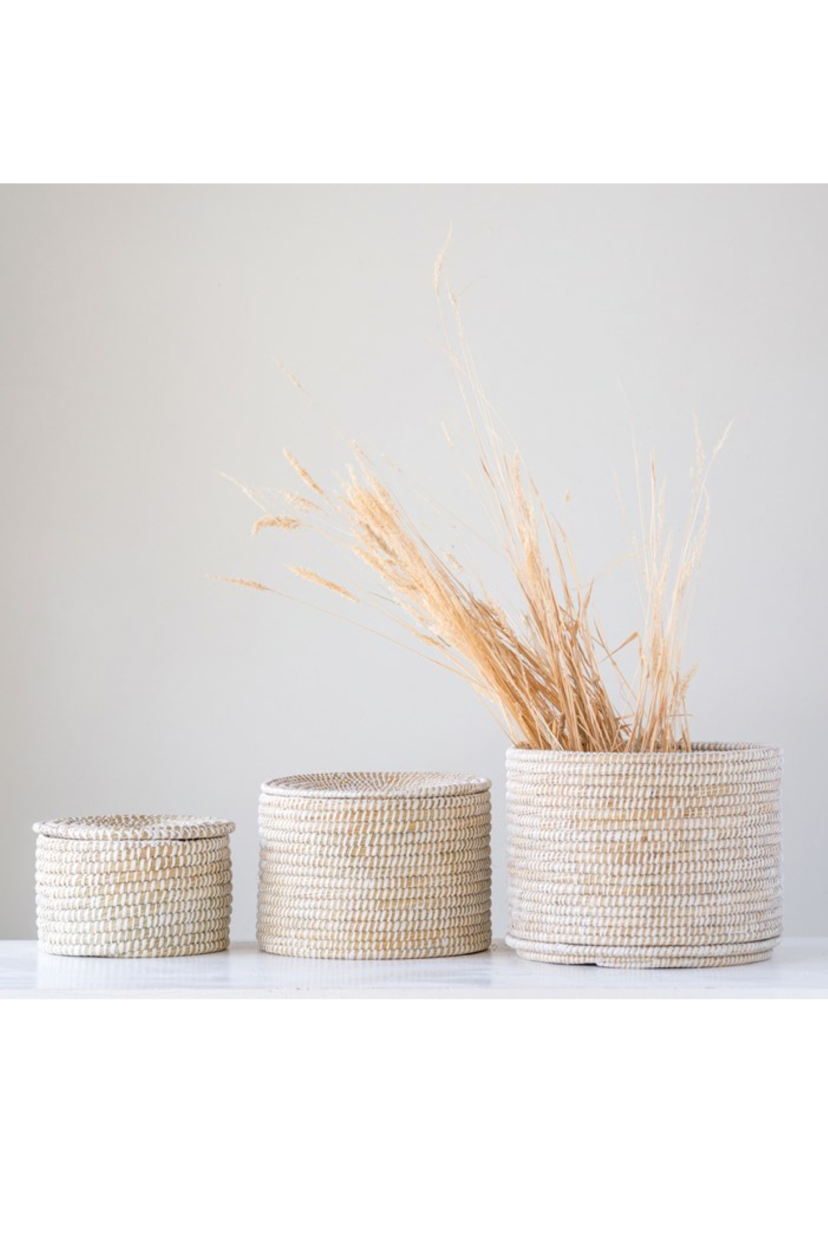Large Natural Woven Seagrass Baskets with Lid