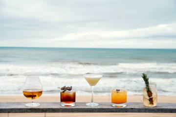 Delicious drinks with a water front view in Montauk New York