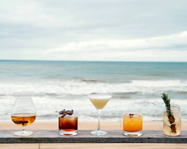 Delicious drinks with a water front view in Montauk New York