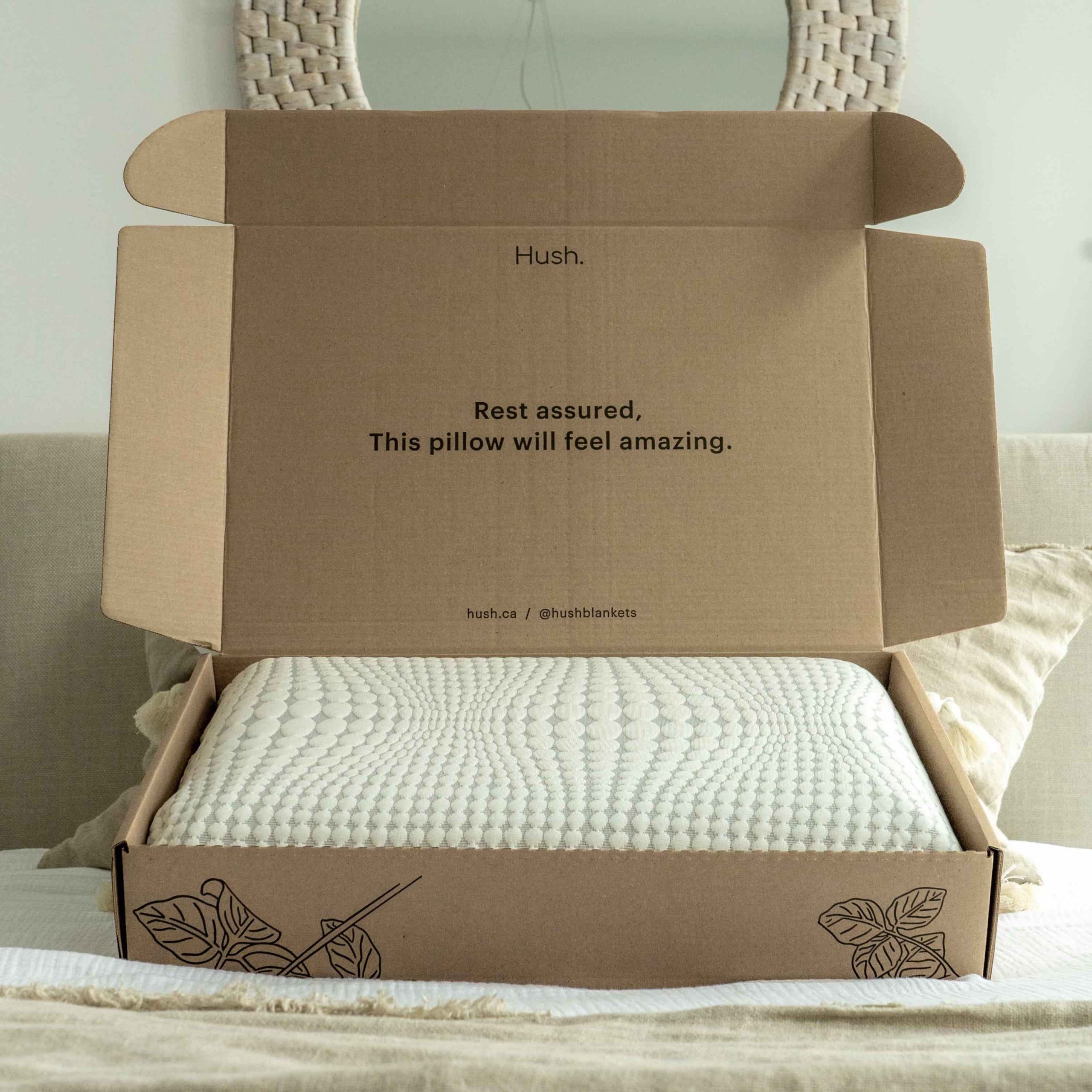 HUSH Eco Pillow in Packaging
